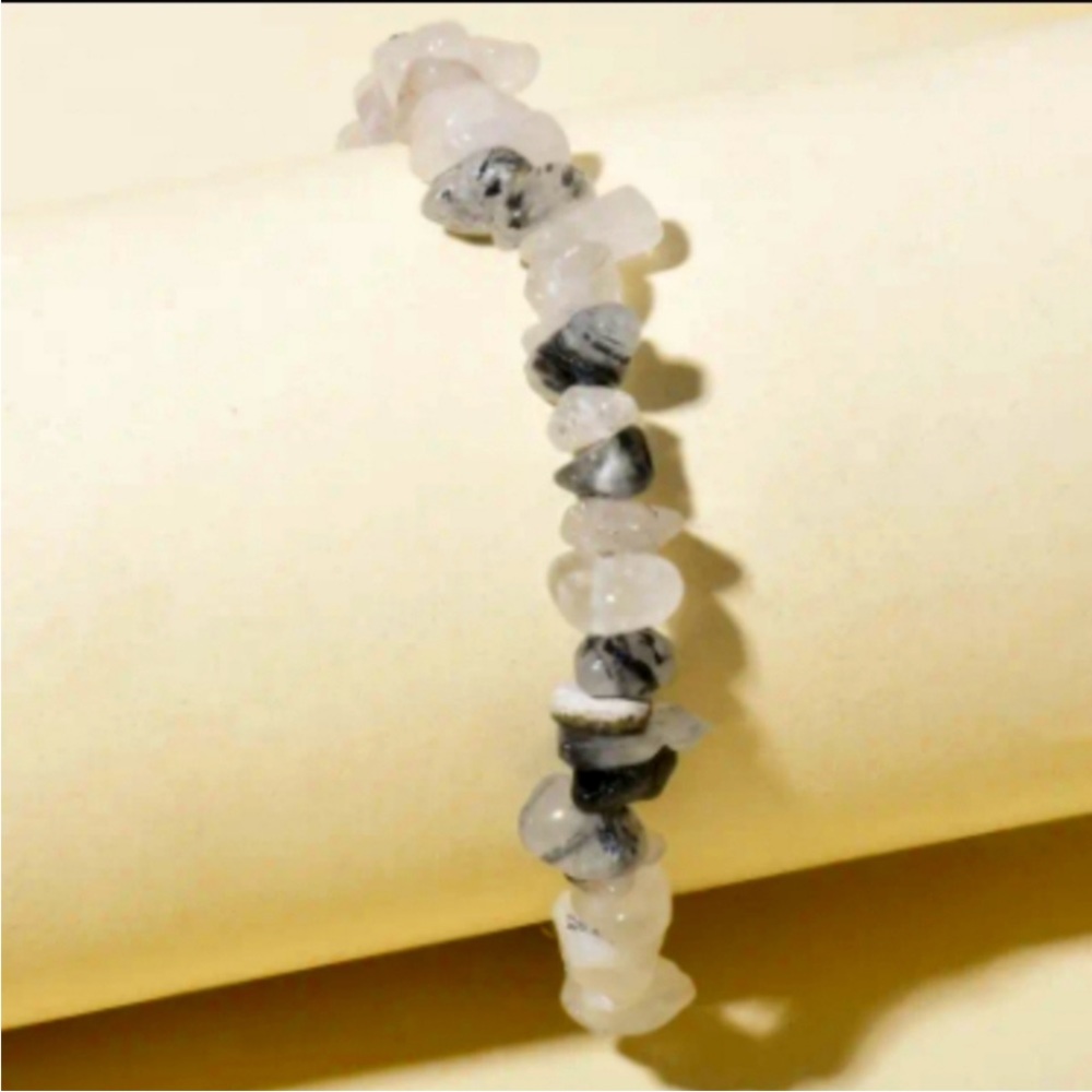 NEW Womens Vitiligo Black Crystal Natural Stone Bracelet